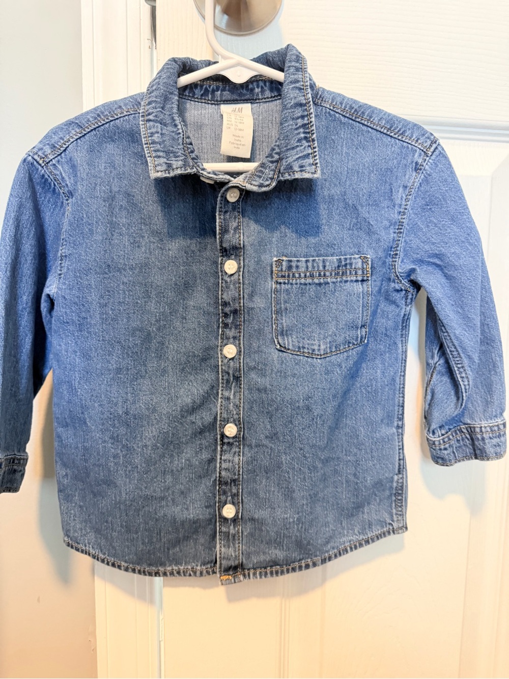 H&M  Blue Denim Jean Button-Up Shirt | Size 18m